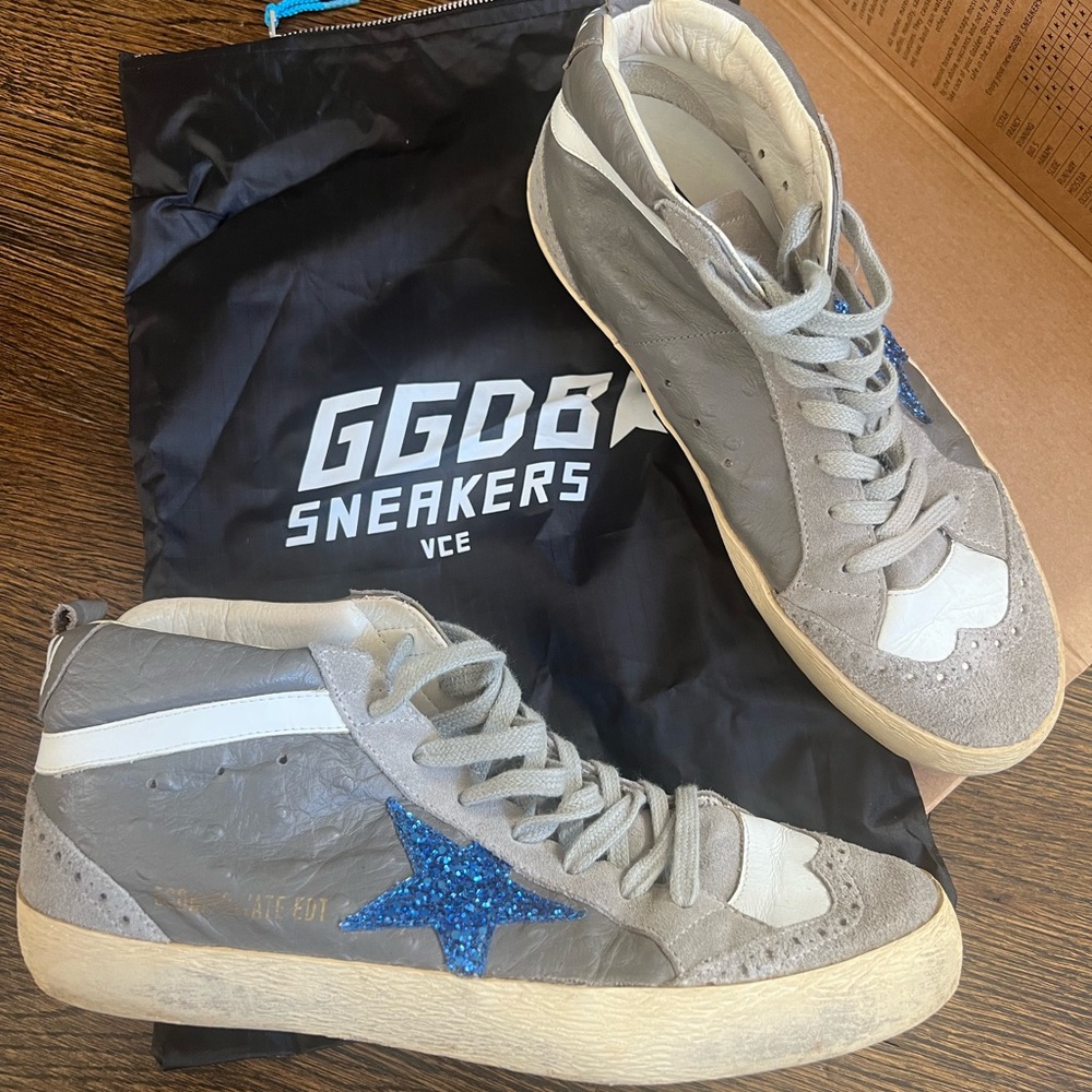 Golden Goose Deluxe Brand Gray Sneakers with Blue Star